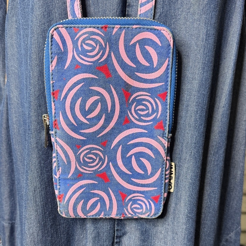 Ganni Cotton Canvas Blue and Pink Swirl Phone Case
